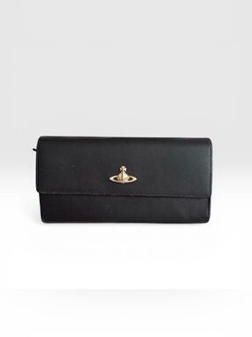 Vivienne Westwood Black Leather Orb Wallet Long Flap Continental Wallet Design